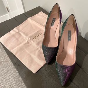 Never worn Sarah Jessica Parker pumps. Glittery Fawn. 3 inch heel w/ dust bag